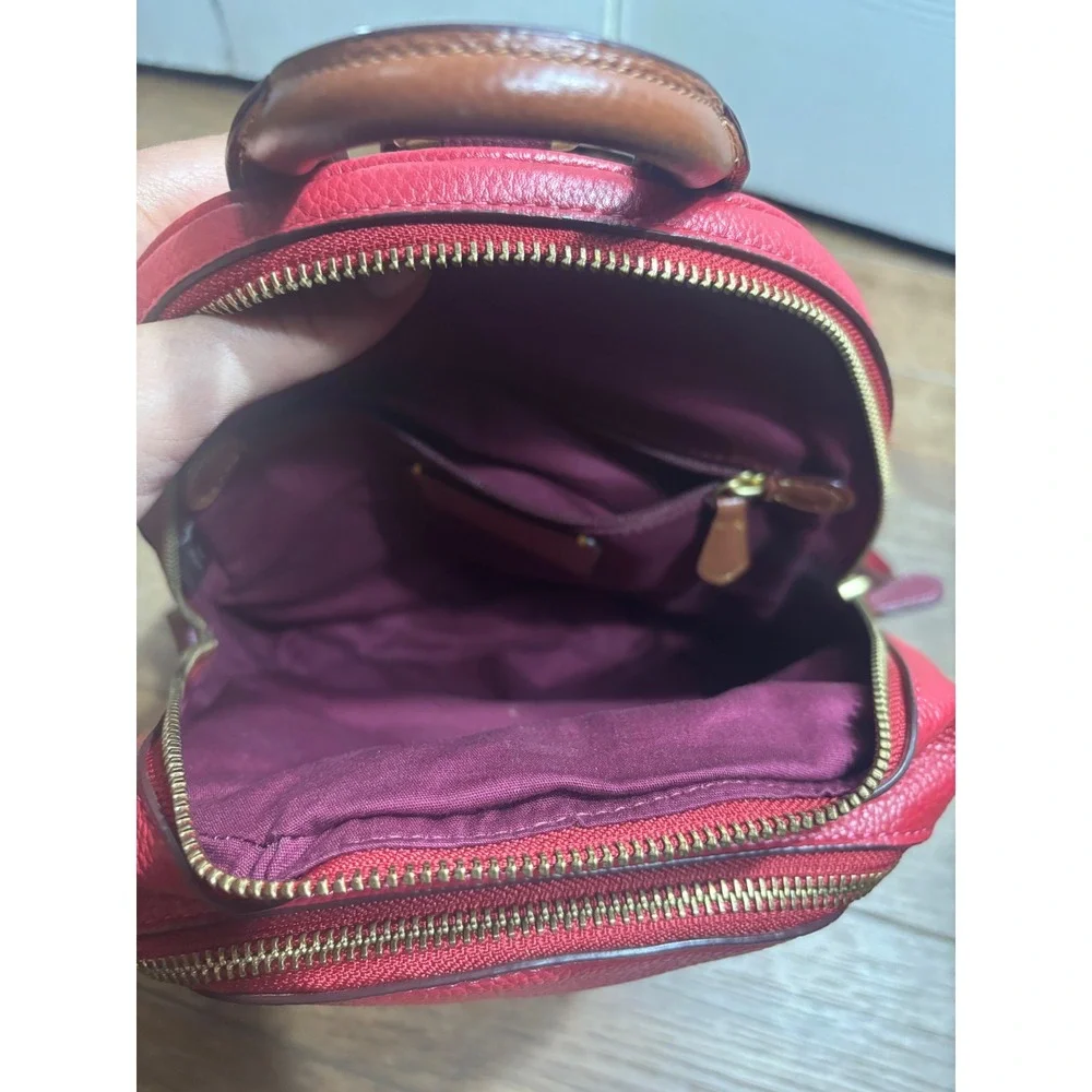 Coach Signature Canvas Leather Backpack Red Burgundy‎ Gold Tone Hardware Mini